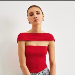 Commense Red Off-Shoulder Backless Top
